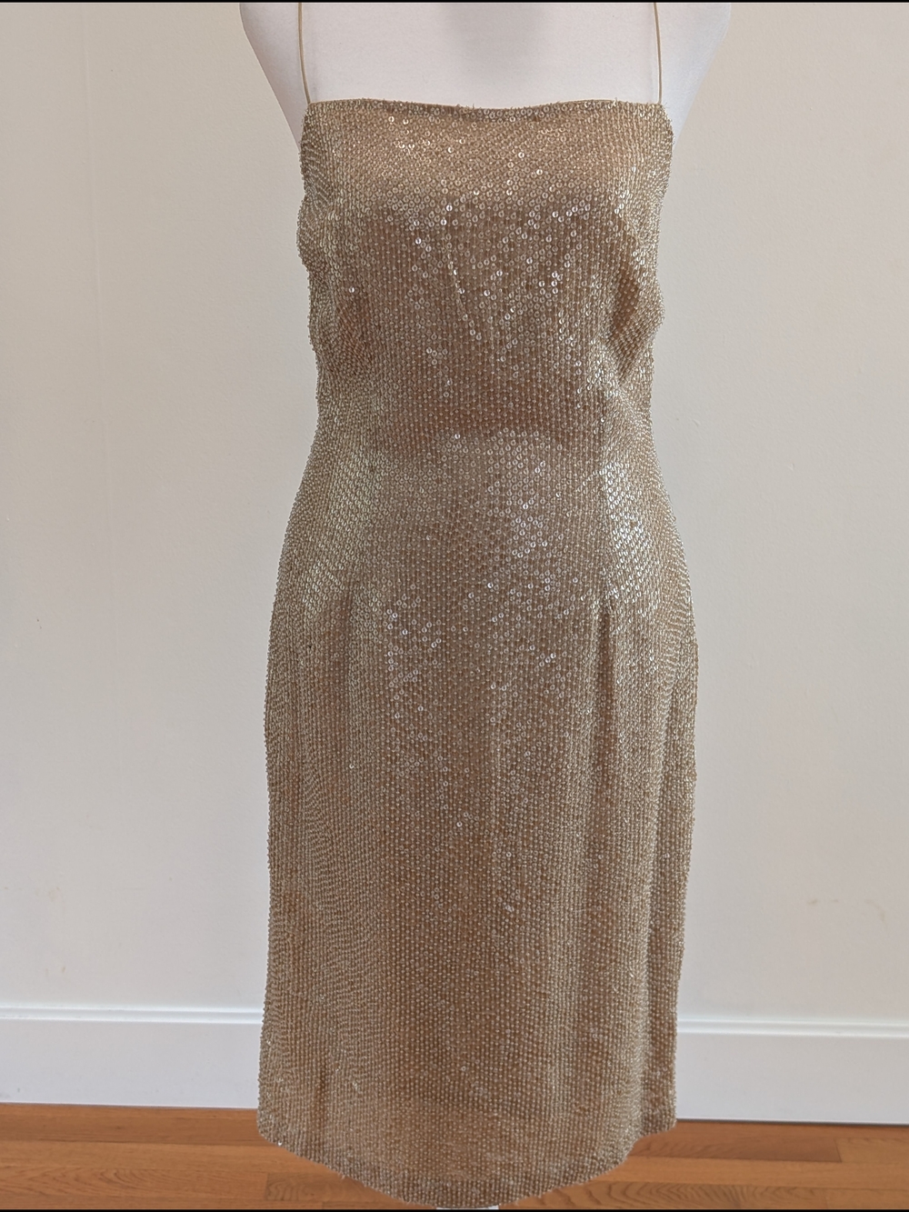 Tracy Reese Gold beaded Strapless Midi Silk Dress